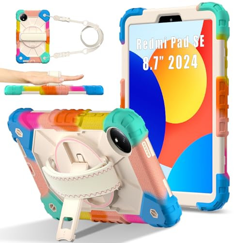 Compatibile con Xiaomi Redmi Pad SE 8.7 4G Rilasciato 2024, resistente TPU Cover 360 Rotante Cinghia da Polso e Supporto+Tracolla per Redmi Pad SE 8.7 4G Tablet Case (Blu abbagliante)
