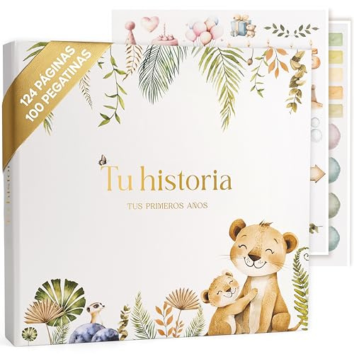 SweetyFox - Album Fotos Bebe - 5 primeros años - Libro 124 páginas y pegatinas - Regalos para Bebes Recien Nacidos Niña