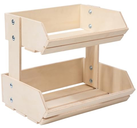 Lonrtesw Panier à Fruits en Bois à 2 Niveaux, Rangement de Cuisine Polyvalent pour Légumes, Pain, Récipient Alimentaire de Style Vintage Rustique Blanc