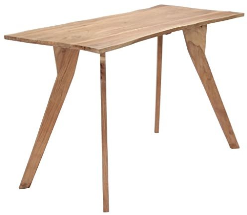 Pyvara Matbord 120 x 58 x 76 cm, massivt trä akacia polerat lackerat i Live Edge stil, träd kantbord, rektangulärt för matsal, kök, vardagsrum, modern, stabil, hållbar