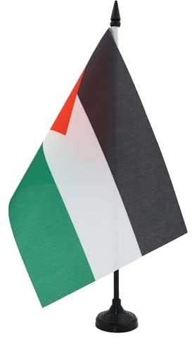 AZ FLAG Palestine Table Flag 5'' x 8'' - Palestinian Office Decoration 100% Polyester 21 x 14 cm - Mini Desk Flag with Pole and Black Plastic Base