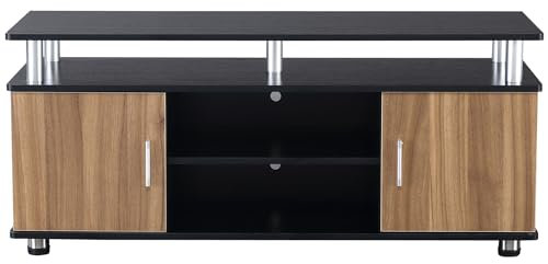 HOMCOM TV Cabinet Unit for TVs up to 50'' with Storage Shelf and Cupboards, Living Room Entertainment Center Media Console, Black and Walnut