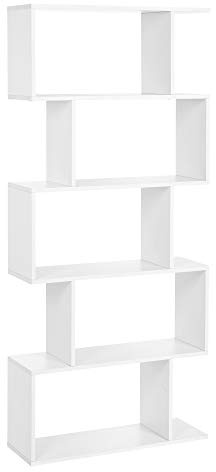 VASAGLE Wooden Bookcase, Display Shelf and Room Divider, Freestanding Decorative Storage Shelving, 5-Tier Bookshelf, White