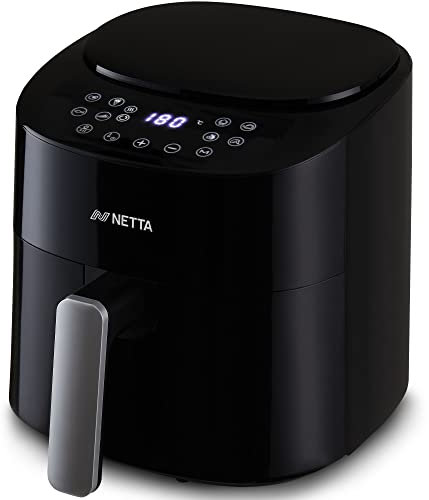 NETTA Airfryer 4.2L Digital Air Fryer with 60 Minutes Timer, 1300W - Touch Screen Blue LED Display and Fully Adjustable Temperature Control for Low Fat Cooking.