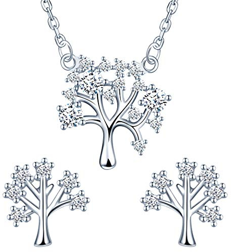 Yumilok Tree of Life Jewelry Set, 925 Sterling Silver Necklace Earrings for Mother Gift