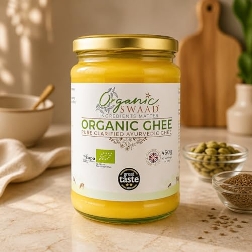 Organic Swaad 450g Organic Certified Grass Fed Cows English Ghee | Ayurvedic Clarified, Great Taste 2020 Winner