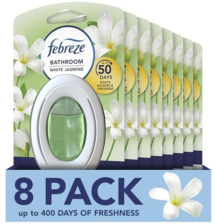 Febreze Bathroom Air Freshener, Odour Fighter, White Jasmine, 8 Items, Bathrooms Freshener & Odour Eliminator