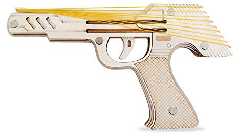 Puzzle in legno 3D, pistola in gomma, pistola giocattolo in legno, kit di modelli meccanici da costruire, fai da te