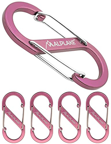 ALPLAKE Doppel-Karabiner aus Aluminium, Material-Karabiner, S-Form 88x40 mm, 4 Stück Rosa