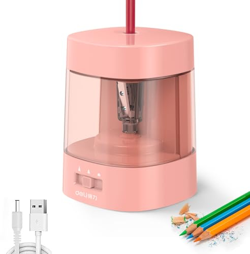 Deli Electric Pencil Sharpener, Automatic Pencil Sharpeners for No.2 Pencils Colored Pencils, USB & Battery Operated Pencil Sharpener for School, Home, Office, Classroom, Pink