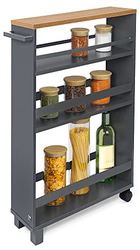 bomoe Nischenregal 15cm breit – Küchenwagen Küchenregal Schmal – Rollwagen Schmal 3 Fächer & Arbeitsplatte – Nischenschrank Küche Bad Büro – Bathroom Cart Nischenwagen Anthrazit 79x50 cm – Hylla