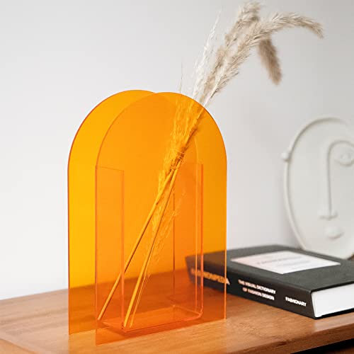 BEYLAB Acryl Vase Moderne Design Aesthetic Room Decor, Transparent Unzerbrechlich Retro Dekoration Acrylic Art Vase deko Schlafzimmer, Wohnzimmer Tisch büro - Sunset Orange
