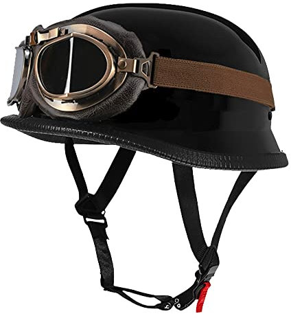 Deutsch Helm Halboffenen Vintage Öffnen Motorradhelm Halb-Helm ECE-Zertifizierung Chopper Helm mit Sonnenbrille für Mopeds Cruiser Vintage Jet Helm Schnellverschlussschnallen M-XXL