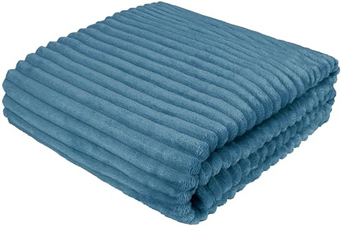 Cottonmarket Filtar 220 x 240 cm – dubbelsidigt överkast – gosig filt för vardagsrum och sovrum – soffpläd – överkast för soffa – pälsfilt – blå