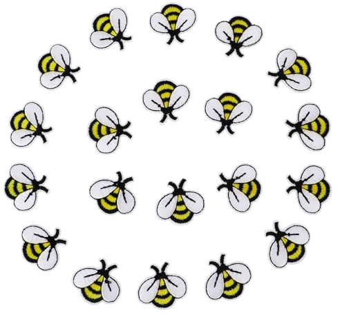 20 PCS Bee Embroidered Patches Cute Fabric Tiny Iron On Embroidered Applique Decoration Bee Buttons Sewing Patches for Shirts, Jackets, Jeans, Hats, Backpacks, Clothes DIY