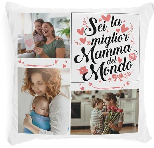 STAMPATEK Cuscino Personalizzato con Foto Regalo Mamma per Festa e Compleanno - 40x40 cm Con Imbottitura Inclusa