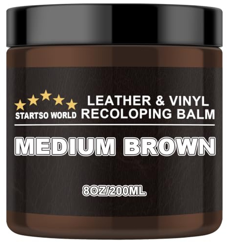 STARTSO WORLD Leder Reparatur Set Medium Braun, Leder-Reparatur-Set für Möbel, Lederfarbauffrischer für Sofas, Lederfarbe, Reparatur,Wiederherstellung und Erneuerung von altem,verblasstem Leder 200ML