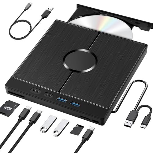 Masterizzatore DVD Esterno,Lettore CD Esterno per PC Portatile,Lettore DVD Esterno USB3.0,con SD/TF per laptop, PC,per MacBook,per Windows 11/10/8/7/XP/OSX/per Linux