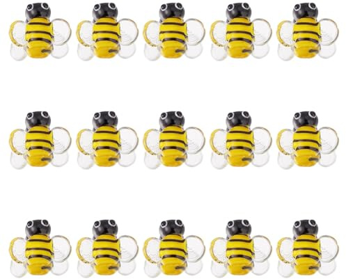 GOMAKERER 15 Stück Bienen Lampwork Glasperlen Handgefertigte Lose Abstandsperlen In Gold Mit Tier Und Insektenmotiv Für DIY Armbänder Halsketten Geldbörsen Handyanhänger Anhänger Bastelzubehör