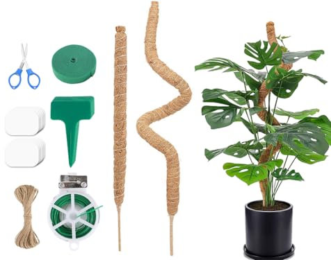 Abiyou 2PCS Palo per Piante Rampicanti, Bastone per Piante con Accessori, Palò del Muschio, Bastòne di Muschio, Piante Rampicanti Bastòne, Palò Totem di Cocco, per Piante da Arrampicata (70CM+120CM)