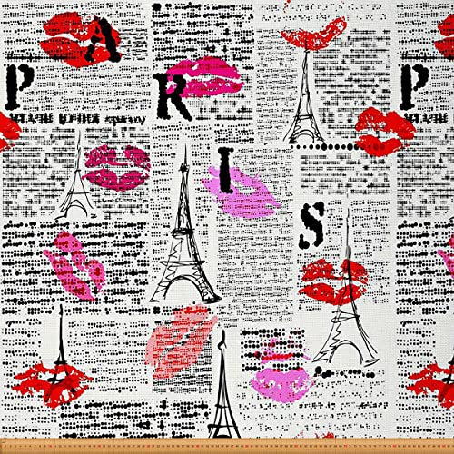 Paris Romantik Thema Stoff by The Yard Eiffelturm und Sexy Lippen Polsterstoff für Stühle Retro Französisch Dekostoff für Innen- und Außenprojekte, 4,5 m