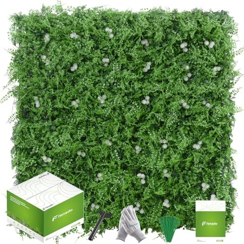 fanado Artificial Hedge Grass Wall 20x20(12pcs), UV-Anti Green Wall Decor Backdrop, Fake Greenery Plant Wall Boxwood Panels for Privacy Fence Screen Outdoor Indoor Wedding Garden Backyard
