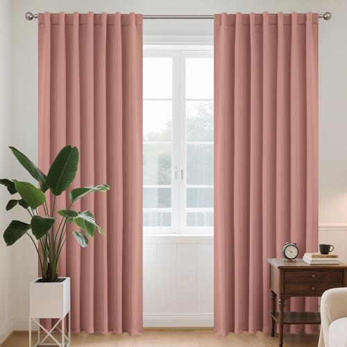 Joydeco Blickdichte Vorhänge mit Schlaufen Verdeckten Traumhaftes Rosa | 2er Set,H200 x B140 cm,Verdunklungsvorhänge für Schlafzimmer und Wohnzimmer,Hitzeschutz Thermovorhang,UV-schutz