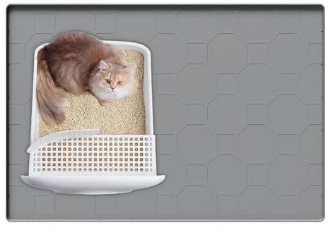 GOEDCH Tappetino Lettiera Gatto: 80x56 cm Tappetino per Lettiera in Silicone per Gatti, Grigio Tappetino per Lettiera per Gatti Impermeabile, Tappetino Antiscivolo per Lettiera Facile da Pulire