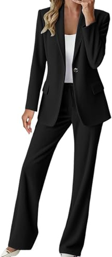 Completo da Donna Elegante Business Cerimonia Completo Blazer Elegante Formale Tinta Unita Pantaloni E Giacca Ufficio con Tasche Tailleur Outfits Taglie Forti Moda Maniche Lunghe Abito Due Pezzi Set