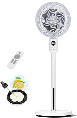 Aigostar Ventilatore a Piantana Silenzioso, Circolatore d'Aria 3D 850m³/h, Flusso 8m, 6 Velocità e 3 Modalità, Timer 12H, Altezza 100cm, Telecomando e Display Touch, Funzion Aroma per Camera e Ufficio