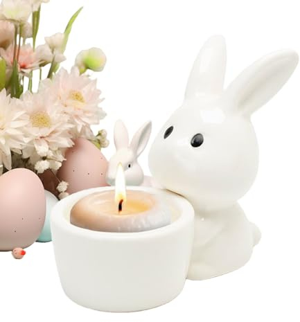 Keyubria Porte-Bougie Lapin - Support À Œufs De Pâques Blanc Et Mignon Décoratif | Décor De Lapin avec Porte-Bougie De Pâques,pour Table À Manger, Rassemblement, Fête, Étagère, Bureau
