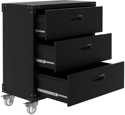 GarveeHome Werkzeugschrank mit 3 Schubladen, Mobiler Werkzeugwagen aus Stahl, Garagenschrank mit Rädern Metallschrank für Garage, Lager und Werkstatt，80x42x90cm
