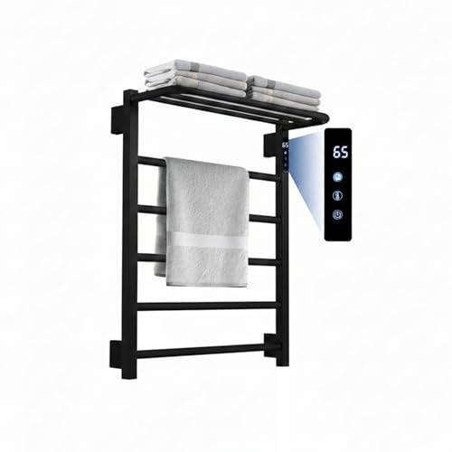 Scaldasalviette Elettrico WiFi 76W, Radiatore a Muro Fibra di Carbonio, Timer 1-24h, Controllo Smartphone, Blocco Bambini, Acciaio Inox, Accessori Bagno Moderni(Black)