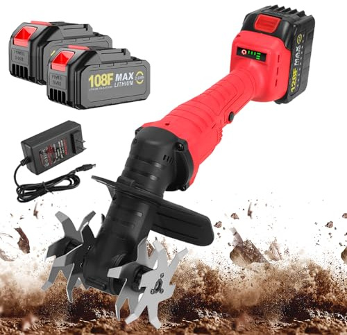 Cordless Mini Tiller Cultivator, Handheld Electric Garden Rotavator With 2 * 3000mah Battery, 235rpm, 10cm Tilling Width,12cm Depth, 3-speed Adjustment, Tiller Cultivator For Gardening