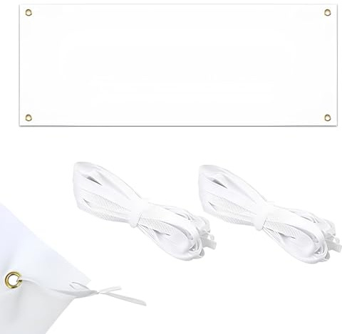 Striscione Bianco 100 x 200 cm in Poliestere da Decorare, Banner Personalizzabile con Occhielli per Festa Laurea ed Eventi Decorativi