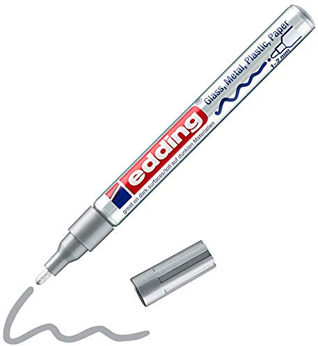 edding 751 Glanzlackmarker - silber - Packung mit 1 Lackmarker - Rundspitze 1-2 mm - Lackstift für Glas, Stein, Holz, Kunststoff und Papier - wasserfest, stark deckend