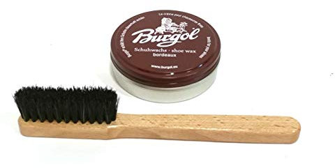 Schuhpflegeset Burgol Wachs Bordeaux 100 ml und Burgol Auftragsbürste