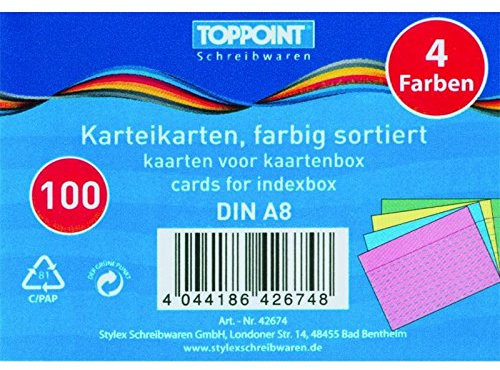 Ersatz-Karteikarten, A8, farbig sortiert, 100er Packung