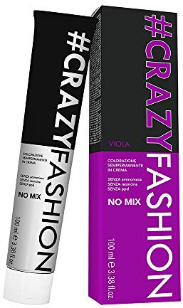 Crazy Fashion, Colorazione Semipermanente in Crema, Senza Ammoniaca, Resorcina e PPD, Durata da 6 a 8 Shampoo, Tinta per Capelli Temporanea, Colore Viola, 100 ml