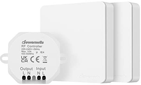 DEWENWILS Wireless Light Switch Kit, Remote Control Light Switch for Lamp, 30M Range, No Wiring Required, Programmable, CE RHOS Certified, 2 Remotes and 1 Receiver