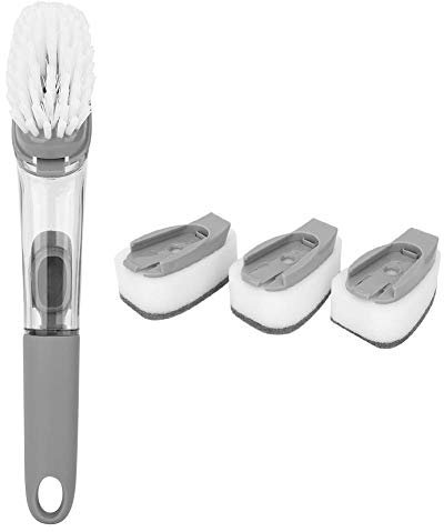 Agatige Soap Dispensing Dish Brush, Long Handle Dish Scrubber Washing Up Brushes Dish Wand with Soap Dispenser Kitchen Brush for Dishes, Pans, Sink, Pots