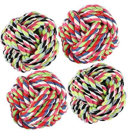 YARCHONN Dog Rope Balls Kit 4pk fun Interactive Cotton Balls for Small Medium Dogs Relieve Boredom, Chewing, Teething and Indoor Outdoor Training