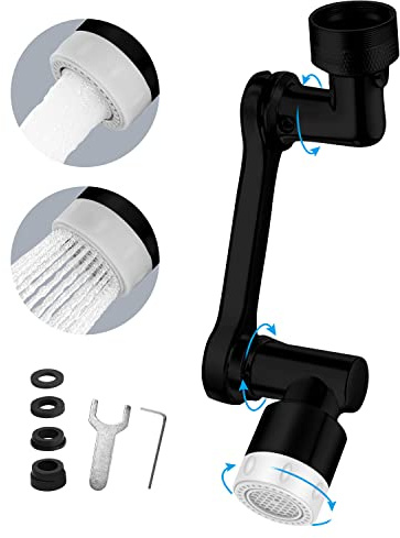 XINMENG Prolunga Rubinetto Aeratore Adattatore Girevole 1440° Girevole Rubinetto Universale Filtro Antispruzzo con 2 Modalità Rubinetto Bagno Testa di Spruzzo Lavello Cucina Risparmio Idrico Nero