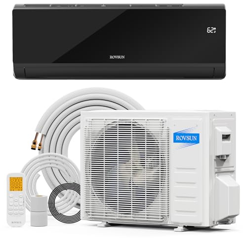 ROVSUN 9,000 BTU Mini Split Air Conditioner & Heater, 19 SEER2 115V Energy Saving Inverter Ductless Wall AC Unit with Pre-Charged Condenser, Heat Pump & Installation Kit, Black