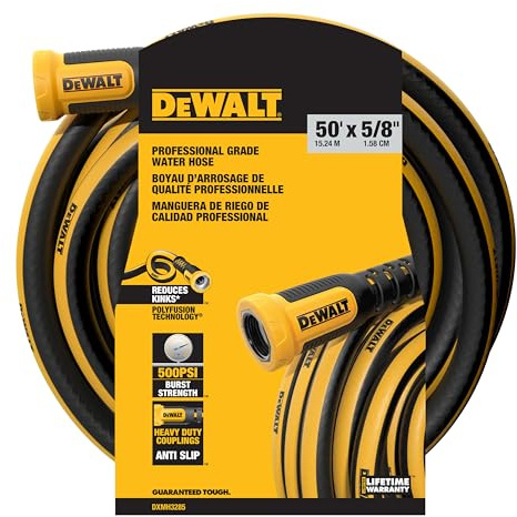 DEWALT DCMH3285 Professional Grade Heavy-Duty Water Hose 50' x 5/8 Garden, Yellow, Black