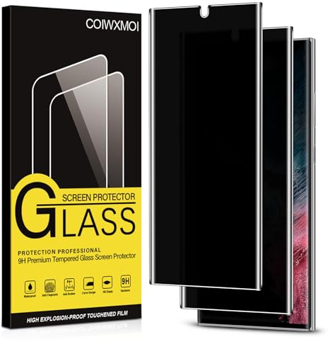 Coiwxmoi Sichtschutz für Samsung Galaxy S22 Ultra 5G Anti-Spähen Panzer Schutz Glas Privatsphäre Schutzfolie 9H Härte Kratzfest Bläschenfrei HD Anti Spy Gehärtetes Panzerfolie Blickschutzfolie,2 Stück