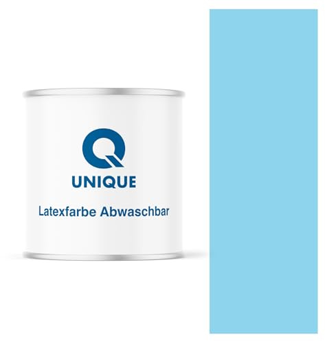 Q UNIQUE Latexfarbe ABWASCHBAR 2L (ca.14m2) Himmelblau, Waschbare, hochdeckende, tiefmatte Latexfarbe auf Basis von Ethylen-Vinylacetat-Copolymer. VOC-frei, geeignet für Wände/Decken in Innenräu