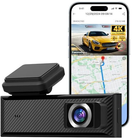 Miofive Mini S 4K HDR Dash Cam Front, Wi-Fi 6 Car Camera with GPS & Bluetooth, Super Night Vision, 24/7 Parking Mode, Loop Recording, Speed Camera Alerts(UK), Supports Up to 512GB.