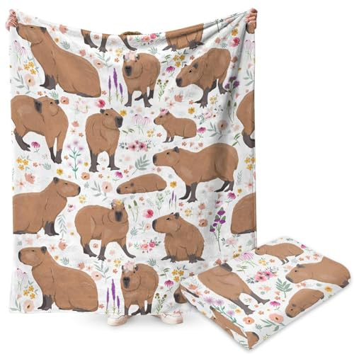 FYDZBSL Capybaras Thème Couverture Moelleuse Polyvalente 100x150cm Moelleuse Capybaras Couvre-Lits Couverture de canapé de Flanelle Couvertures pour Lits d'enfants