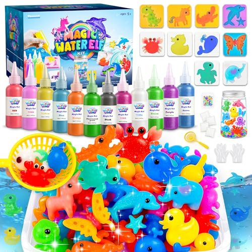 Funewest Magic Water Elf Kit, Craft Kits for Kids Ages5-10 with 12 Magic Gels and 10 Animal Moulds, DIY Magic Jellykins Gifts for Party Favors Birthdays